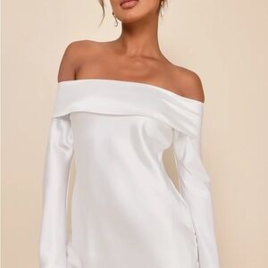 Lulu's Elegant Off-Shoulder White Long Sleeve Dress